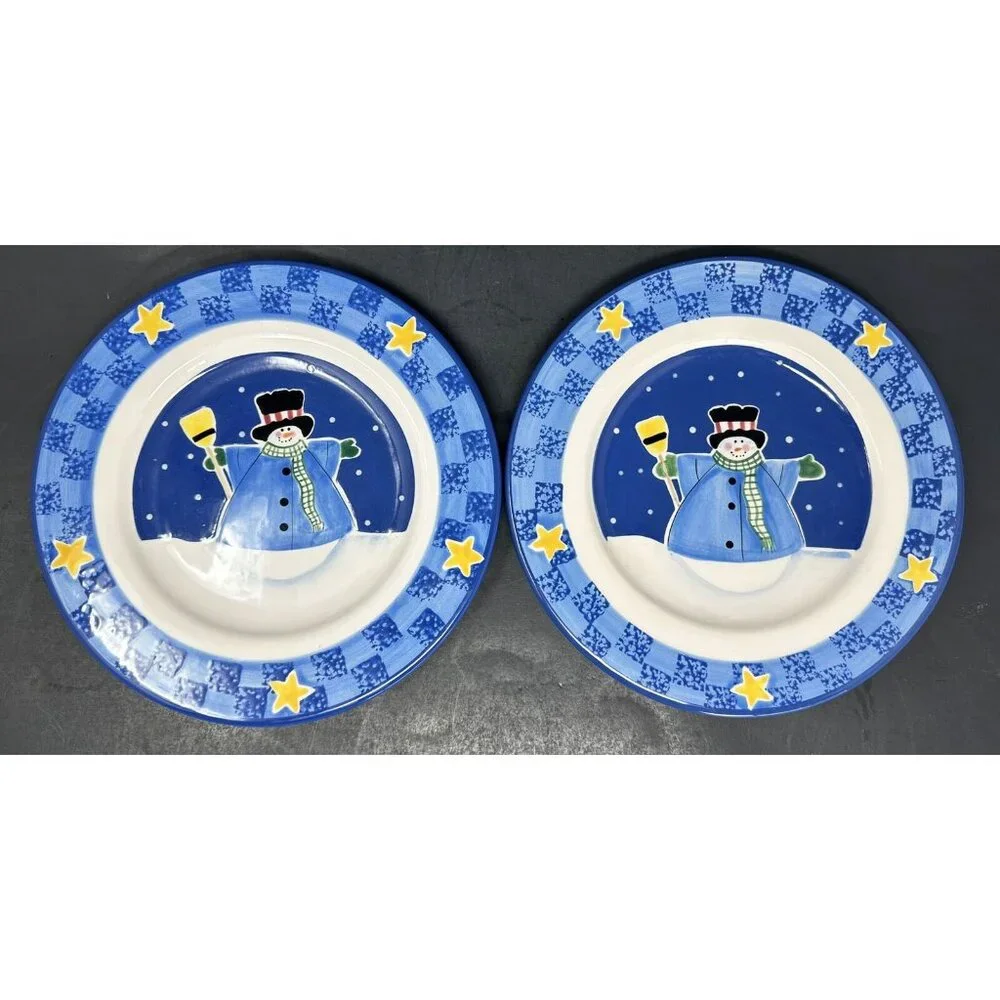 Vtg 4 SANDI GORE EVANS S'MORES THE MERRIER Jolly Follies Salad Plates Snowman - Picture 3 of 13